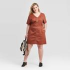 Women's Plus Size Short Sleeve V-neck Front Zip Elastic Waist Dress - Universal Thread Gray 1x, Women's,