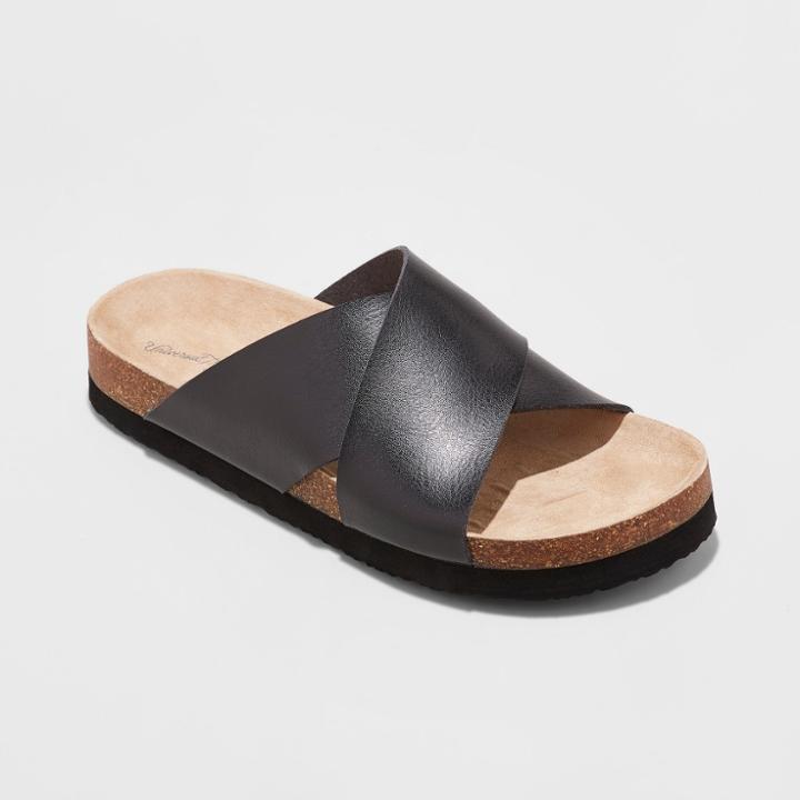Women's Elyssa Wide Width Crossband Footbed Sandals - Universal Thread Black 5w,