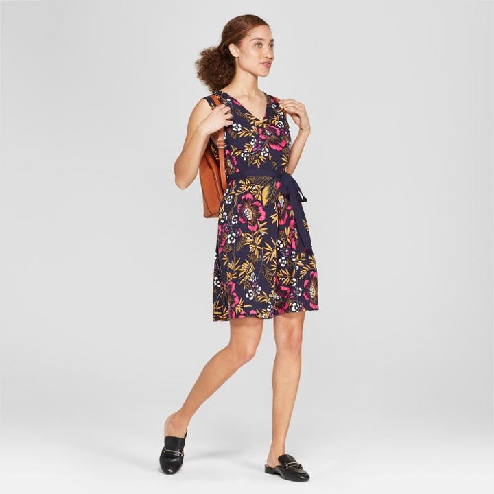 Women's Floral Print Sleeveless Sundress- A New Day Navy