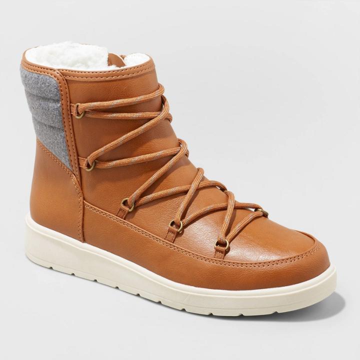 Women's Lena Puff Collar Lace-up Boots - Universal Thread Cognac