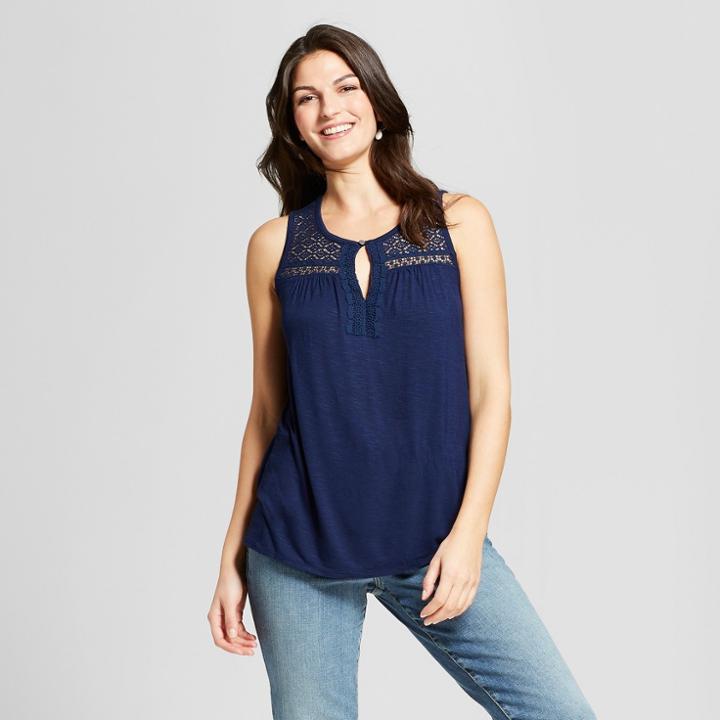Women's Sleeveless Open Lace Knit Tank - Knox Rose Navy