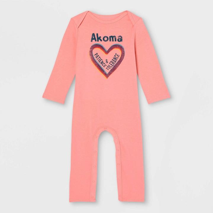 No Brand Black History Month Baby Akoma Romper - Coral Pink Newborn