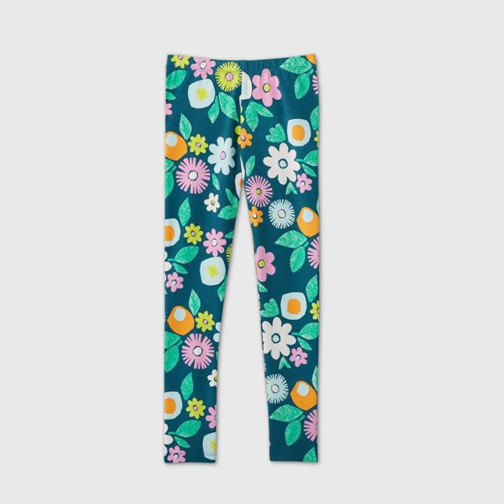 Girls' Floral Leggings - Cat & Jack Teal