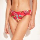 Women's Fold Over Hipster Bikini Bottom - Sunn Lab Swim Red Floral