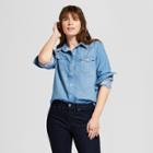 Women's Western Denim Shirt Long Sleeve Button-down Shirt - Universal Thread Medium Wash