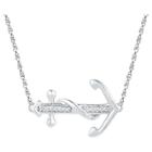 Target Diamond Accent Round White Diamond Prong Set Sideway Anchor Necklace In Sterling Silver (18 Ij-i2-i3), Girl's