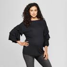 Maternity Flounce Sleeve Knit Top - Isabel Maternity By Ingrid & Isabel Black