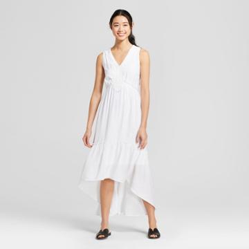 Women's Sleeveless Crochet Detail Hi-lo Maxi Dress - Notations - White