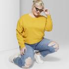 Women's Plus Size Long Sleeve Crew Neck Raw Edge Sweatshirt - Wild Fable Gold