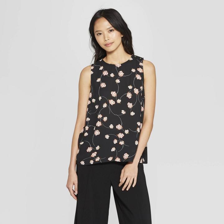 Women's Floral Print Button Detail Sleeveless Tank Top - Who What Wear Black/pink