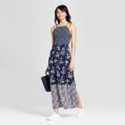 Women's Floral Print Strappy Smocked Top Maxi Dress - Xhilaration Navy