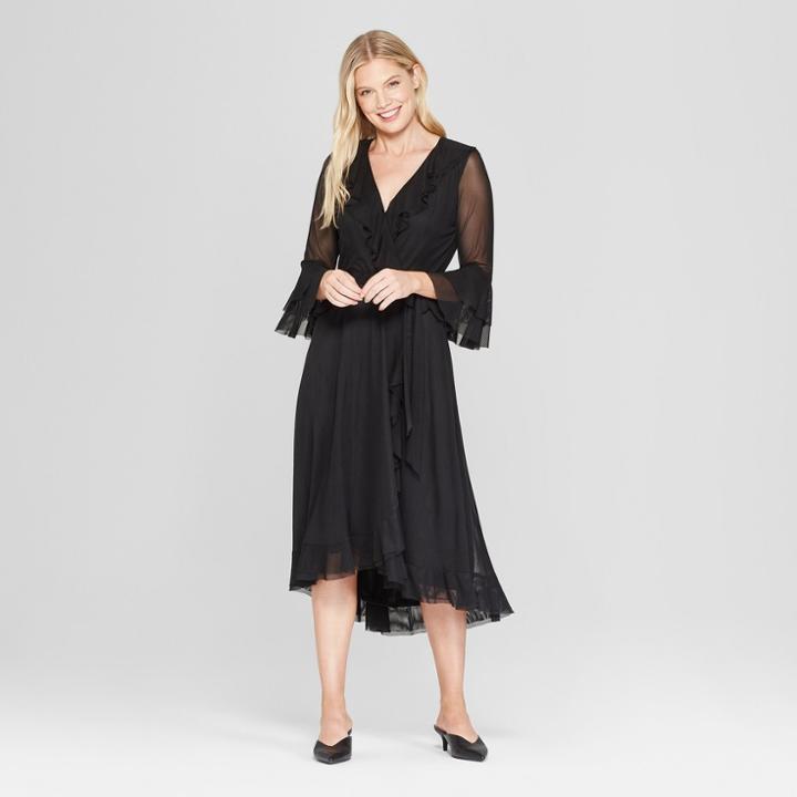 Women's Ruffle Mesh Dress - Melonie T - Black