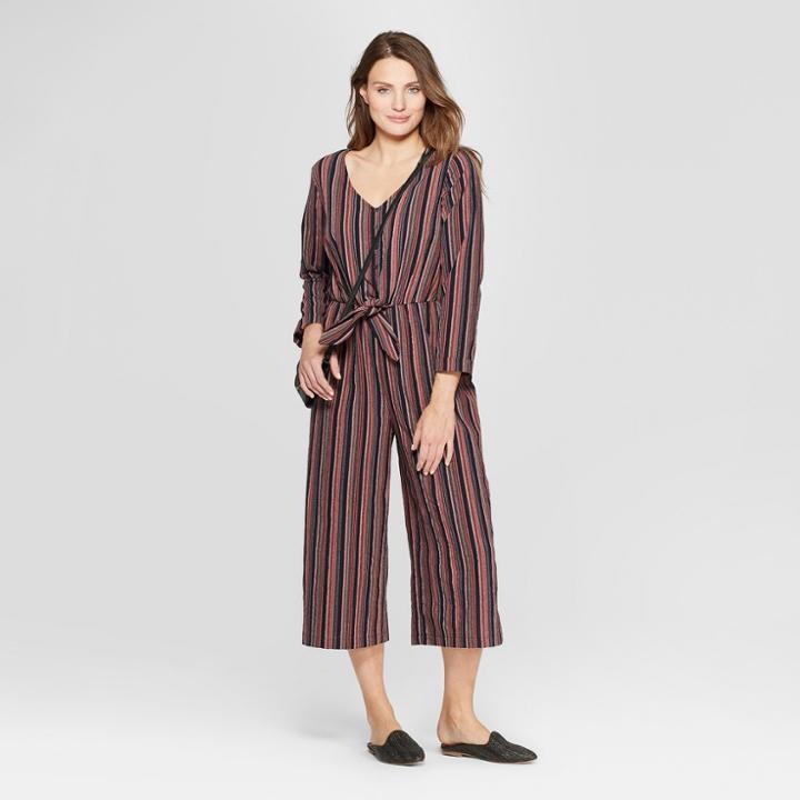 Women's Long Sleeve Striped Tie Front Jumpsuit - Universal Thread Navy