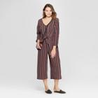 Women's Long Sleeve Striped Tie Front Jumpsuit - Universal Thread Navy