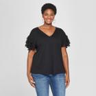 Women's Plus Size Chiffon Short Sleeve Top - Ava & Viv Black