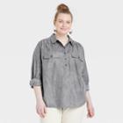Women's Plus Size Long Sleeve Button-down Shirt - Universal Thread Gray