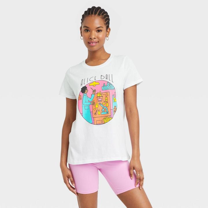 Rebel Girls Women's Alice Ball Short Sleeve Graphic T-shirt - White