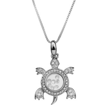 Treasure Lockets Cubic Zirconia Turtle Floating Locket In Sterling