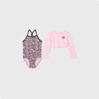 Toddler Girls' 2pc Zebra Print One Piece Swimsuit And Long Sleeve Crop Top Rash Guard Set - Cat & Jack Pink