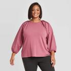 Women's Plus Size Long Sleeve Mixed Poplin T-shirt - A New Day Purple