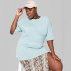 Women's Plus Size Oversized Short Sleeve Crewneck Long T-shirt - Wild Fable Teal Blush