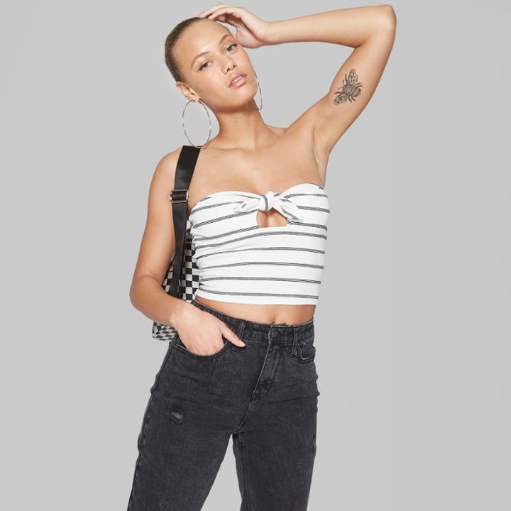 Women's Striped Tie-front Tube Top - Wild Fable White