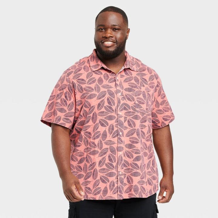 Men's Big & Tall Short Sleeve Knit Button-down Shirt - Goodfellow & Co Coral Red
