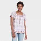Women's Plaid Short Sleeve Embroidered Top - Knox Rose Ivory