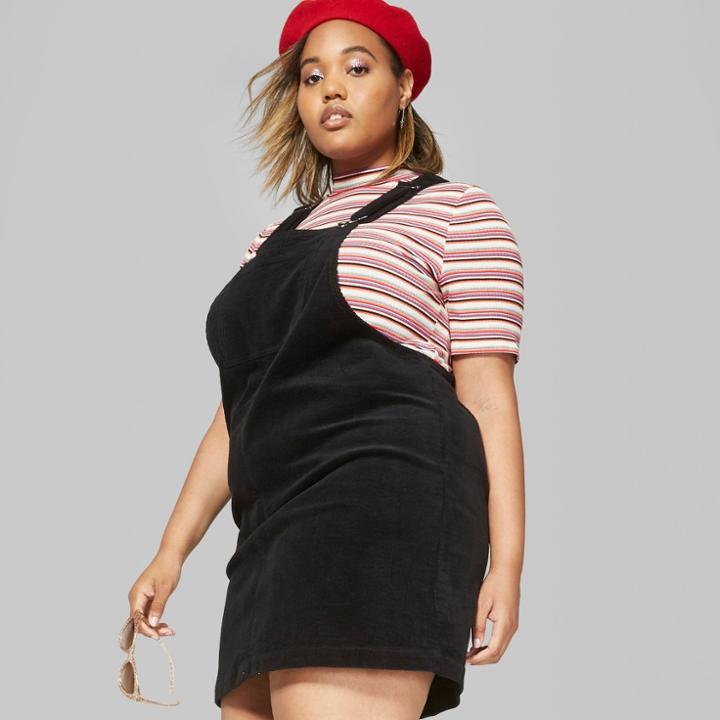 Women's Plus Size Sleeveless Corduroy Pinafore Dress - Wild Fable Black