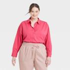 Women's Plus Size Long Sleeve Oversized Button-down Boyfriend Shirt - A New Day Pink