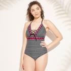 Women's Lace-up One Piece Swimsuit - Kona Sol Black/white
