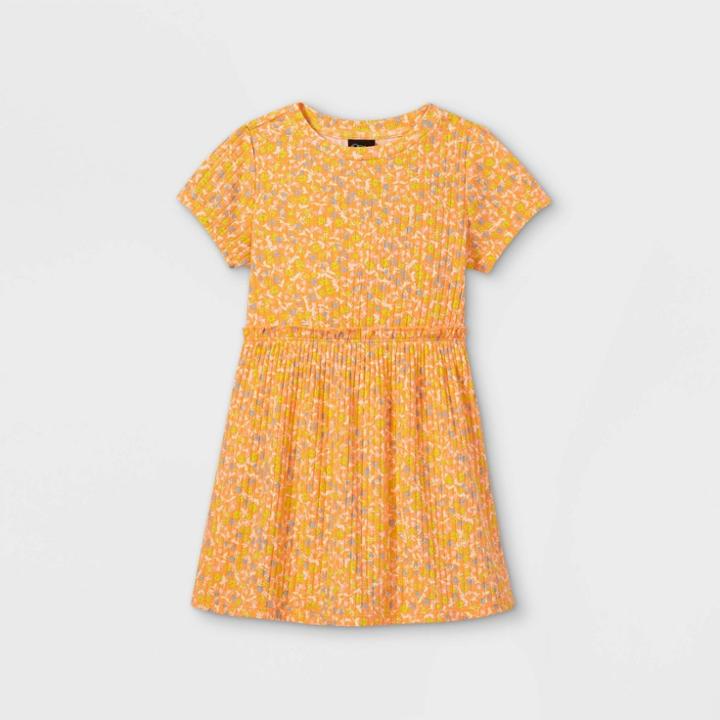 Toddler Girls' Rib Short Sleeve Dress - Art Class Orange