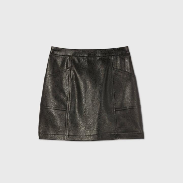 Girls' Faux Leather Skirt - Art Class Black