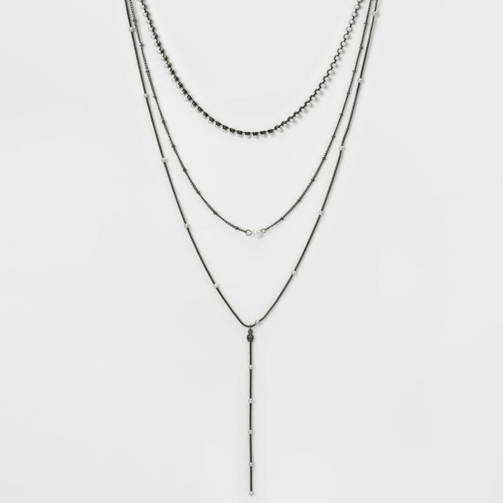 Distributed By Target Simulated Pearl And Mixed Chain Delicate Layered Necklace, Gray