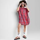 Women's Ascot + Hart Short Sleeve Graphic Woven Plaid Dress - Red