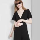 Women's Short Sleeve V-neck Twist Front Cropped Jumpsuit - Wild Fable Olive
