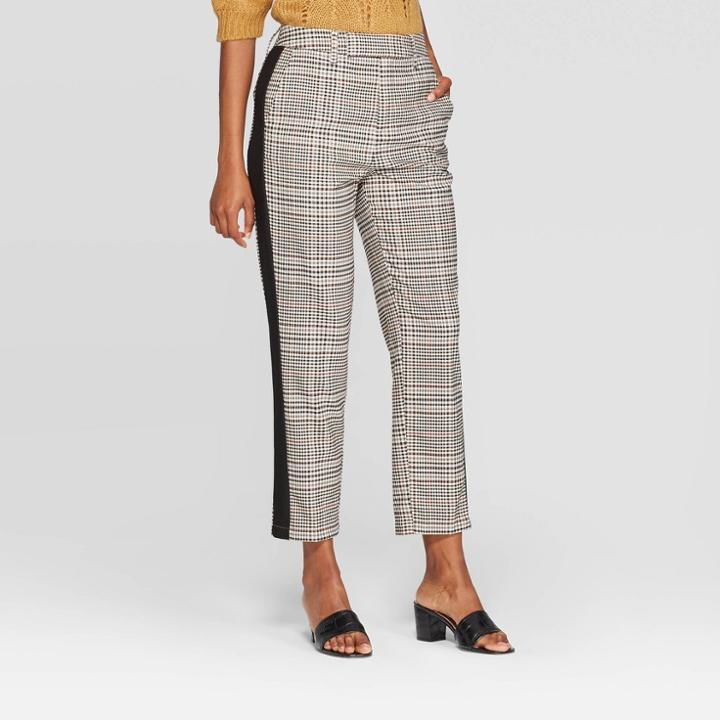 Women's Plaid Mid-rise Straight Leg Cropped Trouser - Who What Wear Black