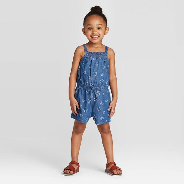 Toddler Girls' Tank Top Star Romper - Cat & Jack Blue 12m, Toddler Girl's