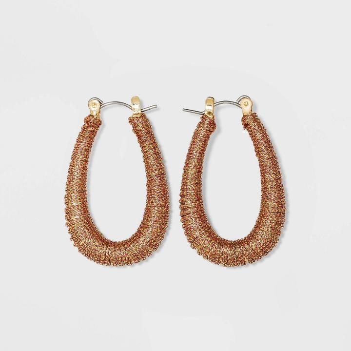 Thread Wrapped Elongated Teardrop Hoop Earrings - A New Day Orange