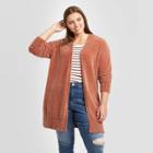 Women's Plus Size Open Neck Chenille Cardigan - Ava & Viv Brown X