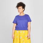 Women's Plus Size Short Sleeve Smocked Crop T-shirt - Who What Wear Blue X