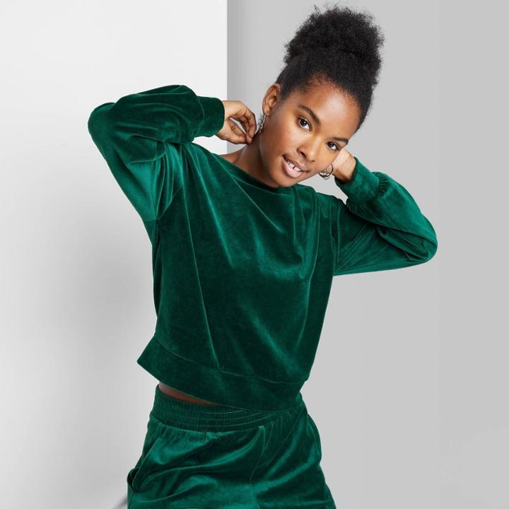 Women's Velour Pullover Sweatshirt - Wild Fable Green