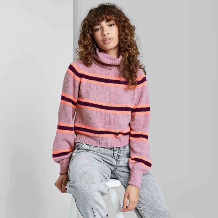 Women's Striped Turtleneck Pullover Sweater - Wild Fable