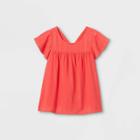 Girls' Striped Short Sleeve Woven Top - Cat & Jack Coral
