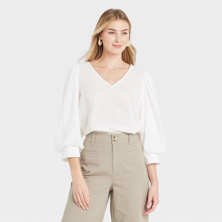 Women's 3/4 Sleeve Voile Top - A New Day Cream