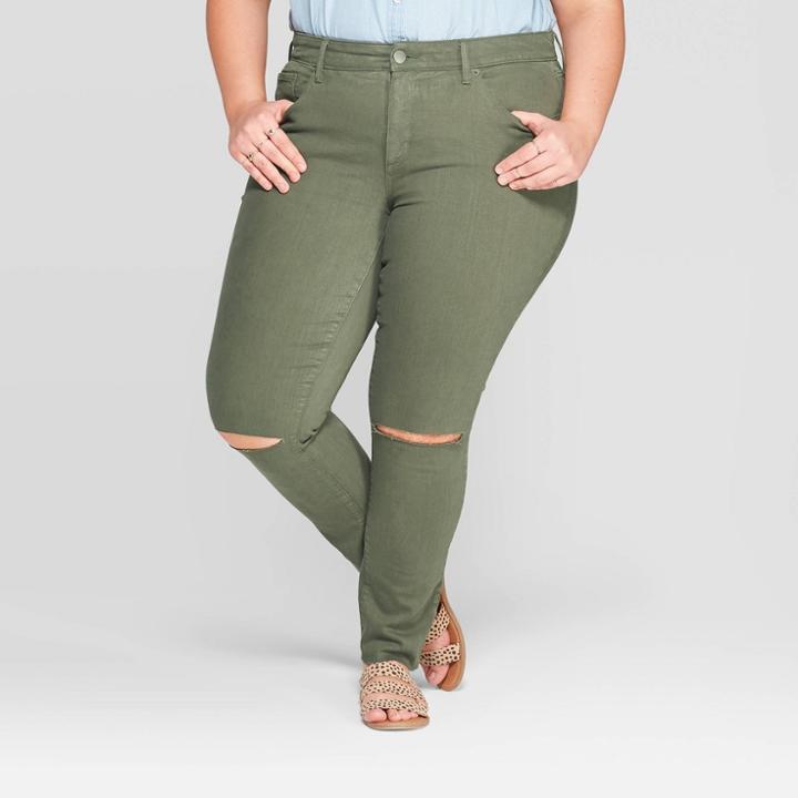 Women's Plus Size Mid-rise Knee-slit Jeggings - Universal Thread Olive 18w, Women's, Green