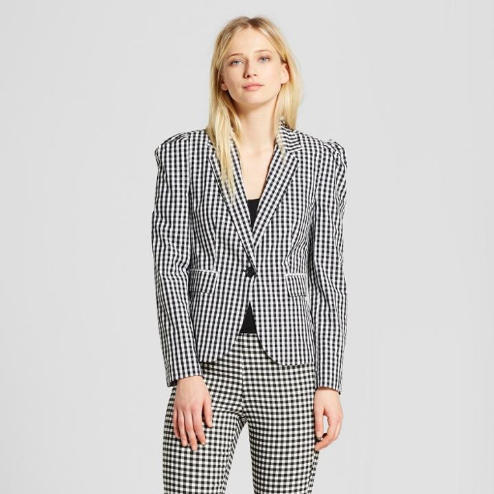 Women's Silky Blazer - Who What Wear Black Gingham