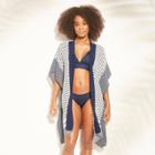 Women's Open Front Kimono Cover Up - Kona Sol Navy (blue) Print