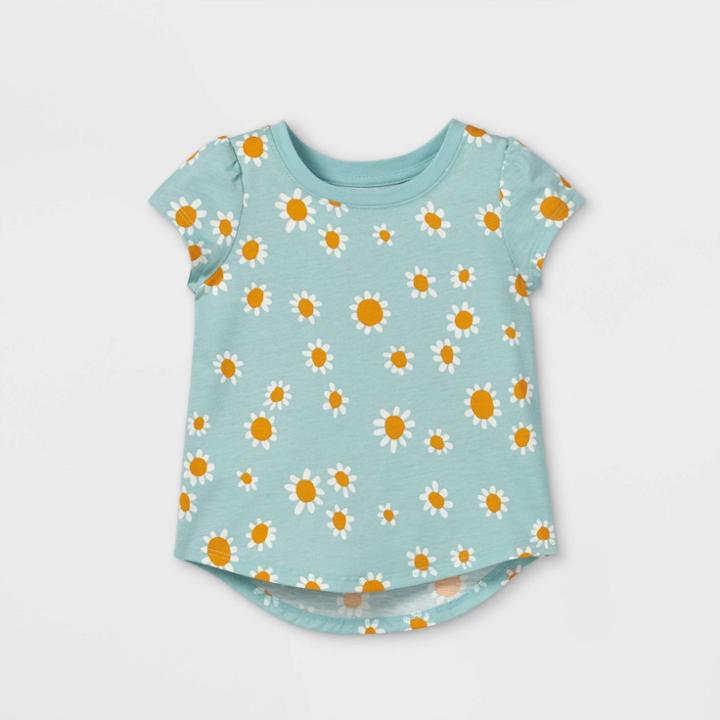 Toddler Girls' Floral Short Sleeve T-shirt - Cat & Jack Soft Mint