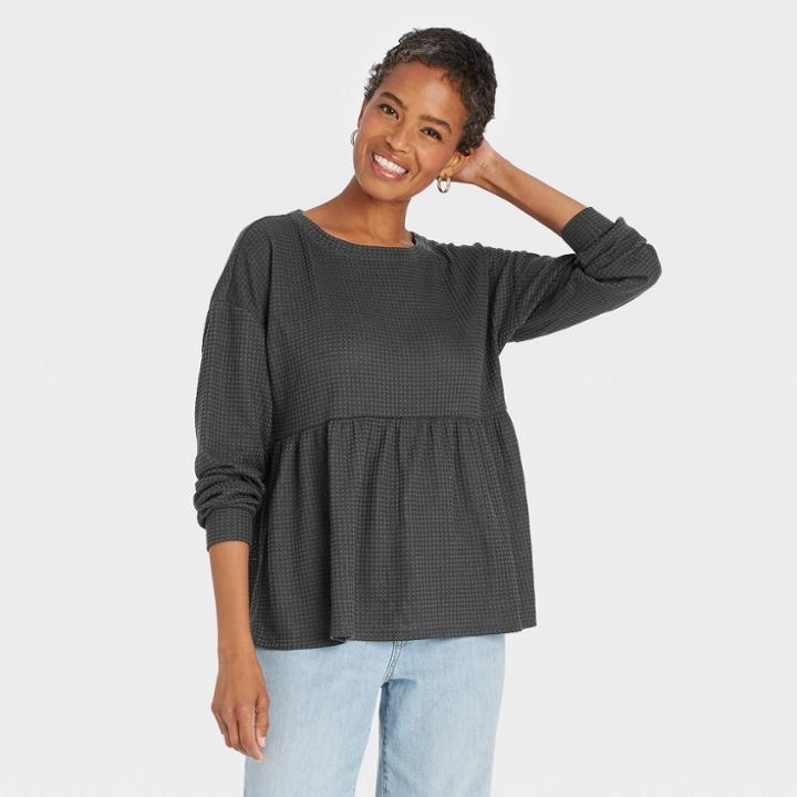 Women's Long Sleeve Babydoll Blouse - Knox Rose Dark Gray